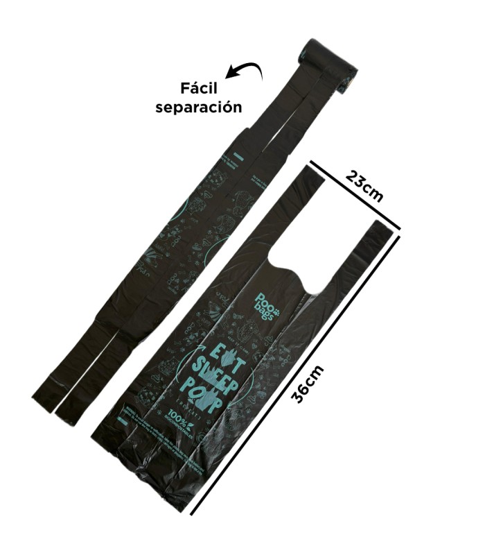 Poo bags negras ecofriendly con asa (15 bolsas)