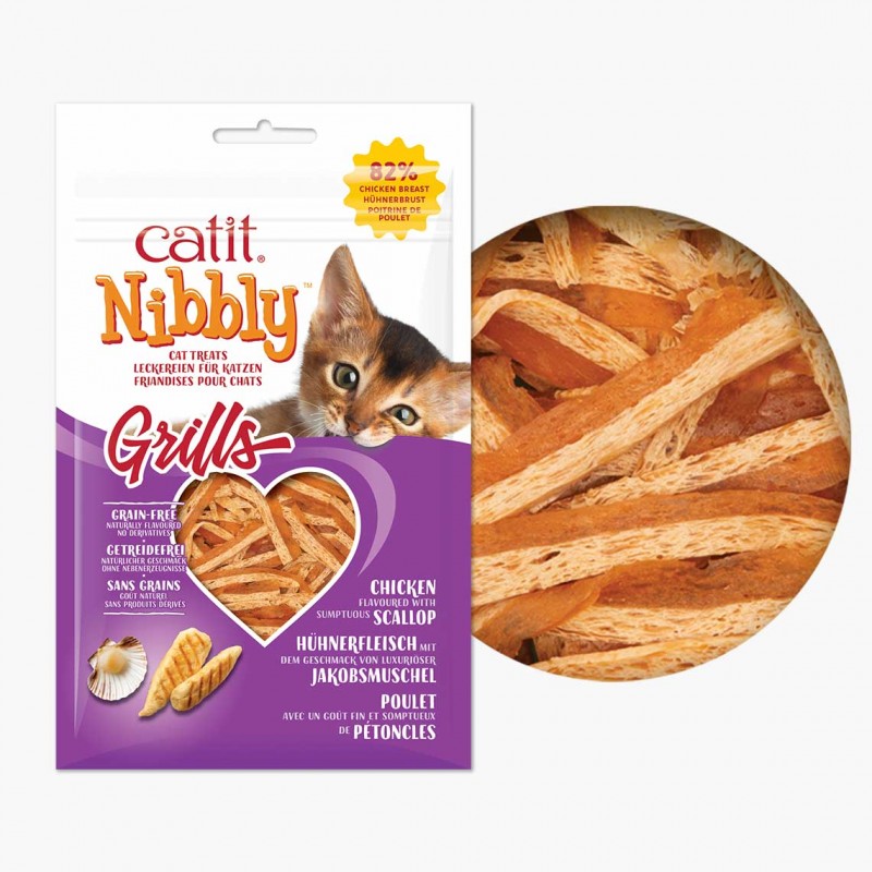 SNACKS SECOS PARA GATOS CATIT NIBBLY GRILLS (Pollo y Vieira)